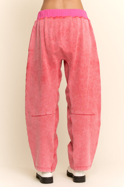 WASHED FRENCH TERRY CONTRAST WAIST BARREL PANTS
