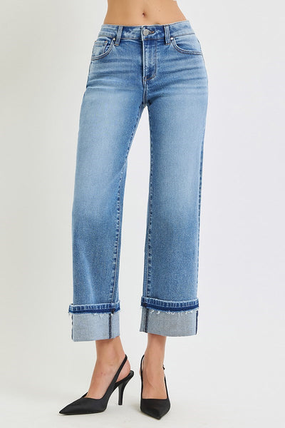MID RISE ANKLE STRAIGHT CUFFED JEANS
