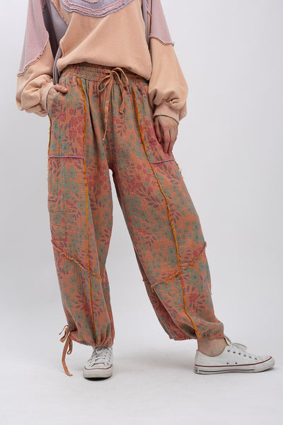 Floral Print Washed Harem Pants
