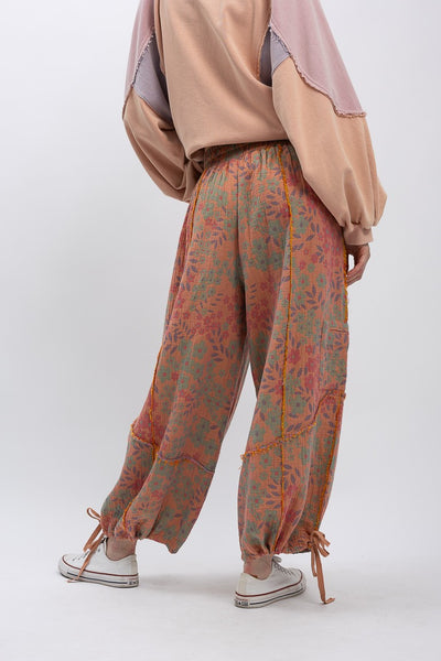 Floral Print Washed Harem Pants