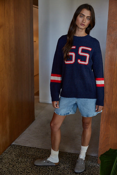 Knit Sweater Printed Number Graphic On Front