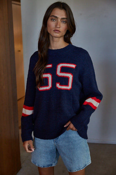 Knit Sweater Printed Number Graphic On Front
