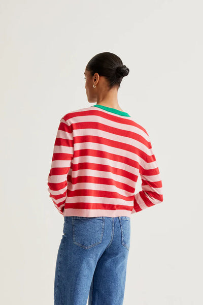 Soft Knit Cardigan With Pink and Red Stripes