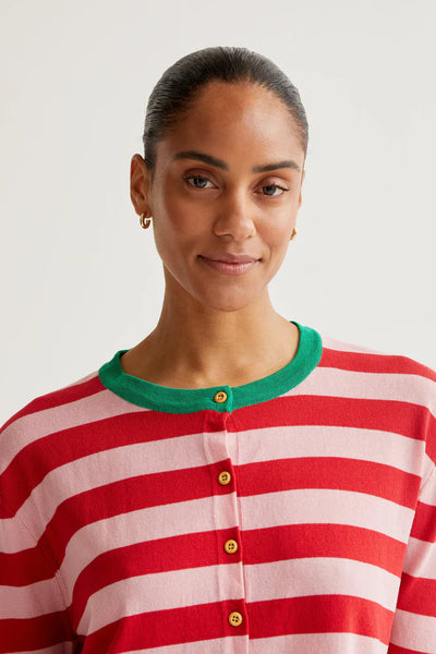 Soft Knit Cardigan With Pink and Red Stripes