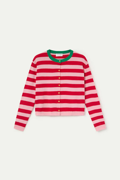 Soft Knit Cardigan With Pink and Red Stripes