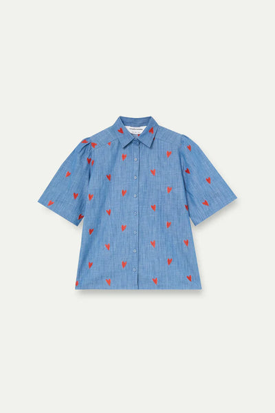 100% Cotton Chambray Shirt with Embroidered Hearts