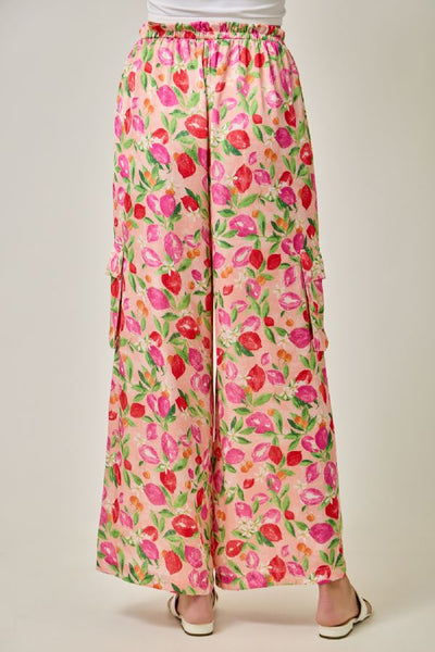 Printed Satin Cargo Pants
