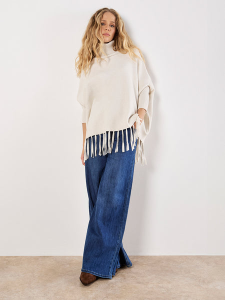 Roll Neck Fringe Poncho
