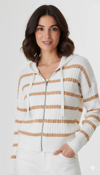 Striped Cable Zip Hoodie
