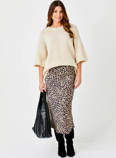 Gene Satin Leopard Print Skirt