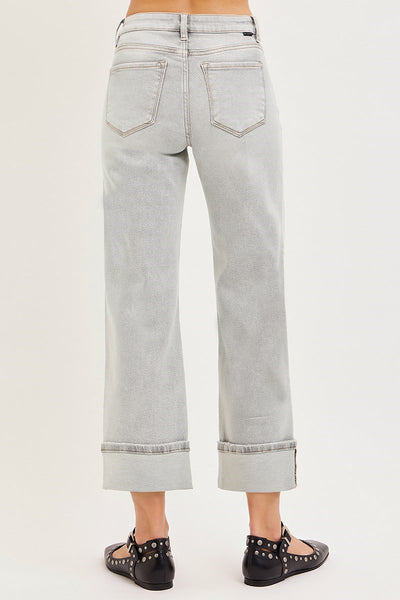 MID RISE CROP STRAIGHT JEANS WITH CUFF