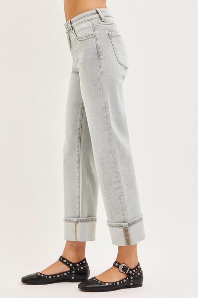 MID RISE CROP STRAIGHT JEANS WITH CUFF