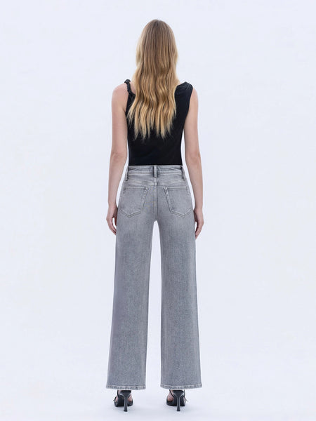 High Rise Full Length Grey Wide Leg Jeans