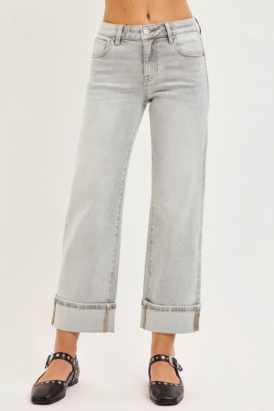 MID RISE CROP STRAIGHT JEANS WITH CUFF