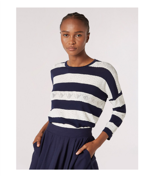 Apricot Heart Jacquard Wide Stripe Box Sweater
