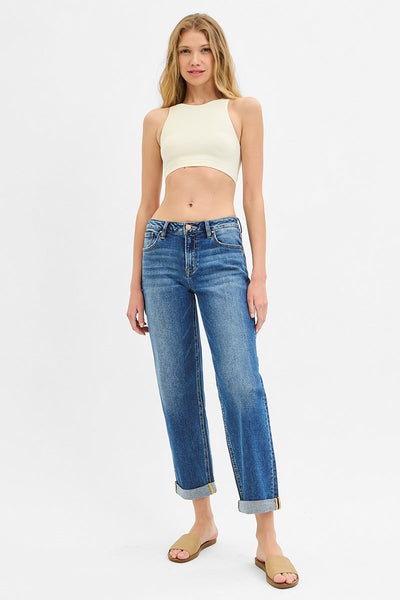 MID RISE BOYFRIEND ROLL UP JEANS