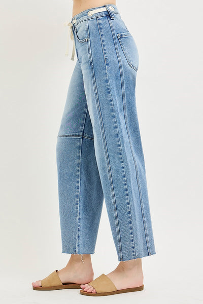 SLOUCHY ANKLE BARREL JEANS WITH WAISTBAND DRAWSTRING