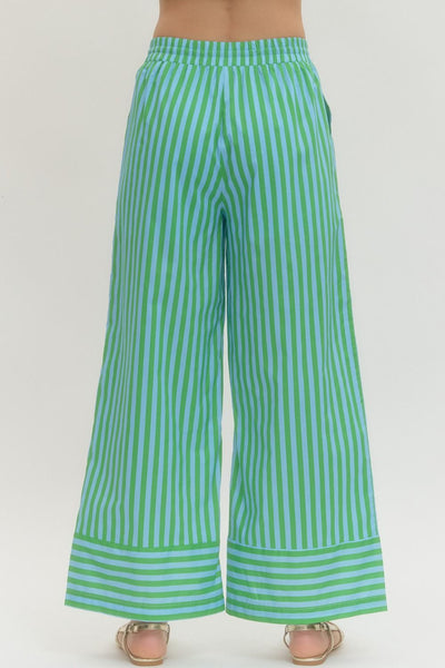 Green and Blue Stripe Drawstring Pant