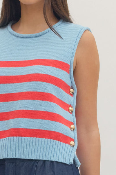Striped Button Detail Vest