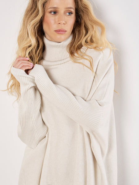 Roll Neck Fringe Poncho