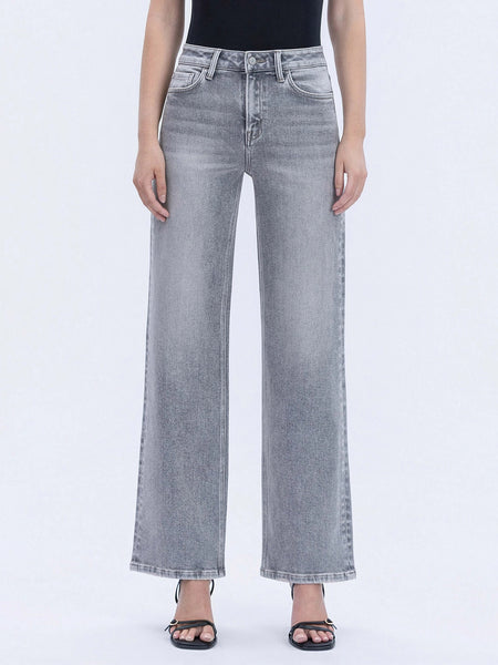 High Rise Full Length Grey Wide Leg Jeans