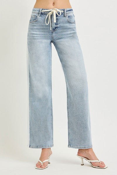 SLOUCHY BAGGY JEANS WITH WAISTBAND DRAWSTRING AND SIDE CONTRAST