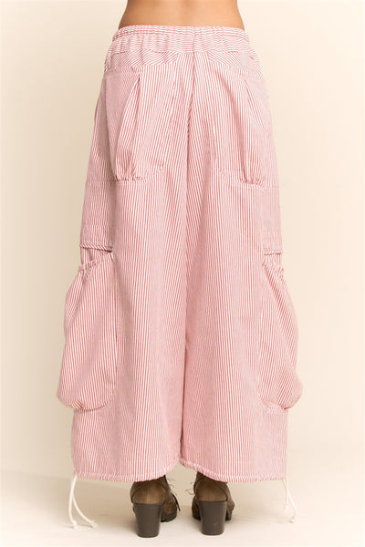 STRIPED DRAWSTRING WIDE LEG BARREL PANTS