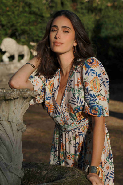 Tropical Print V-Neck Dress