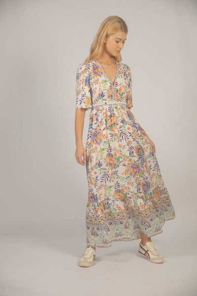 Tropical Print V-Neck Dress