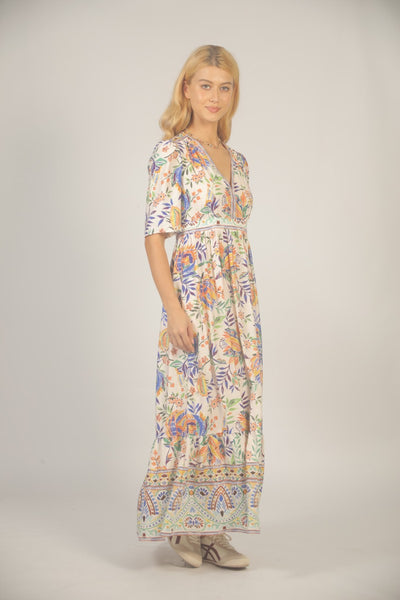 Tropical Print V-Neck Dress