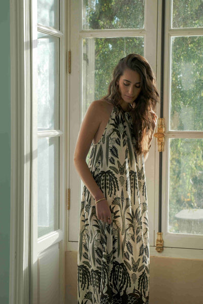 Palm Tree Print Halter Maxi