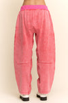 WASHED FRENCH TERRY CONTRAST WAIST BARREL PANTS