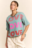 GARMENT WASHED LOVE PRINTED SHORT SLEEVE TOP