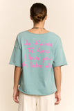 GARMENT WASHED LOVE PRINTED SHORT SLEEVE TOP