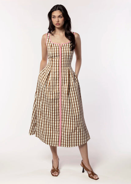 Thin Strap Gingham Pattern Dress