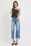 MID RISE ANKLE STRAIGHT CUFFED JEANS