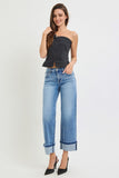 MID RISE ANKLE STRAIGHT CUFFED JEANS