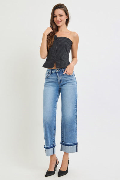 MID RISE ANKLE STRAIGHT CUFFED JEANS
