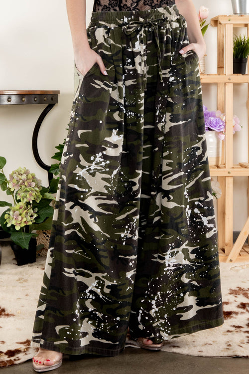 Washed Paint Splatter Camouflage Wideleg Pants