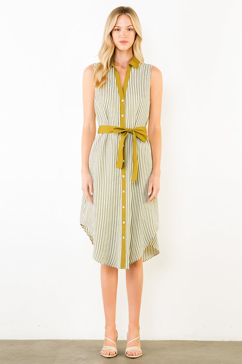 Sleeveless Striped Button Down Dress