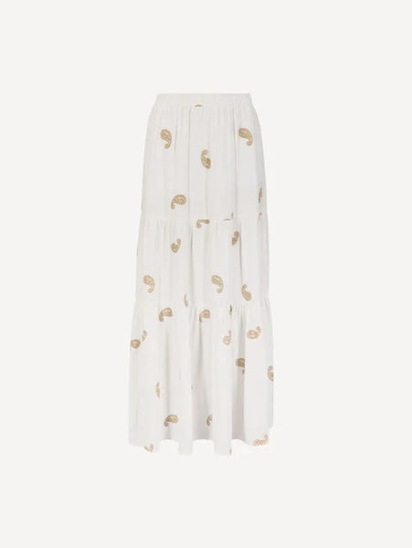 Paisley Embroidered Linen Tier Skirt