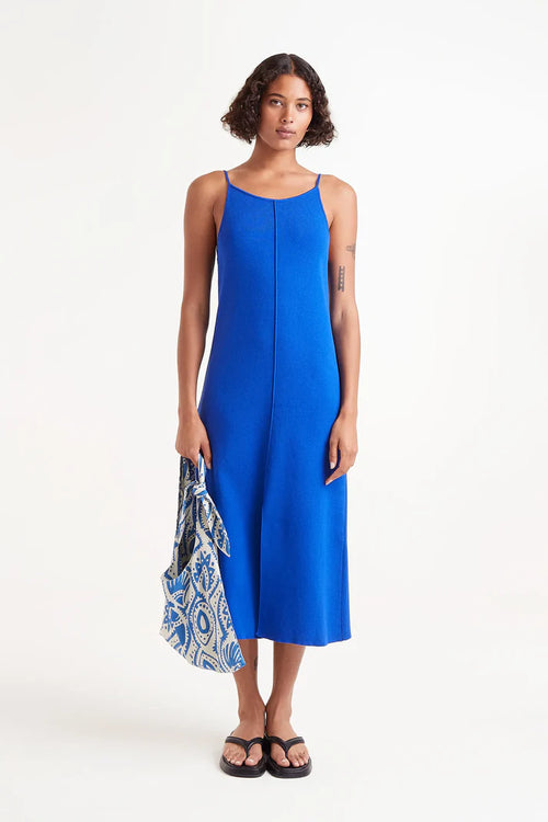 Blue Fine Knit Midi Dress