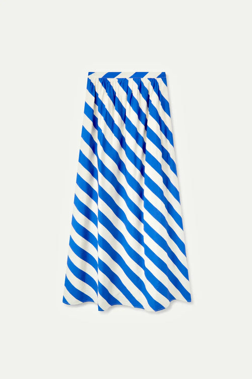 Long Skirt with Blue Stripe Print