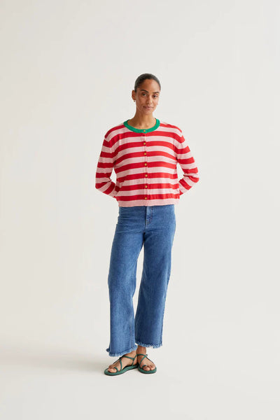 Soft Knit Cardigan With Pink and Red Stripes