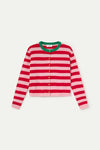 Soft Knit Cardigan With Pink and Red Stripes