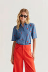 100% Cotton Chambray Shirt with Embroidered Hearts