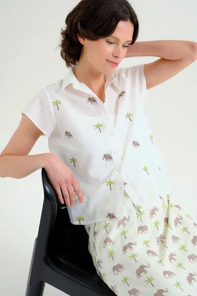Elephant and Palm Tree Print Blouse