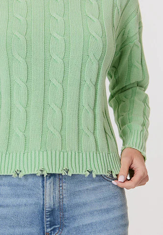 Acid Wash Cable Crew Sweater