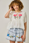 FLORAL EMBROIDERED PEPLUM BLOUSE