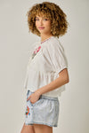 FLORAL EMBROIDERED PEPLUM BLOUSE